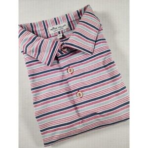 Peter Millar Summer Comfort Golf  Short Sleeve Pink Blue Stripe Mens Medium